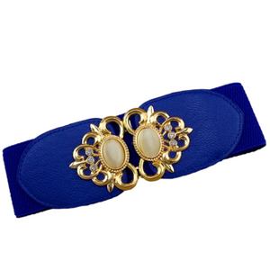 02- Woman waistband elastic belt.Imitation pearls and rhinestone buckle. Pu …